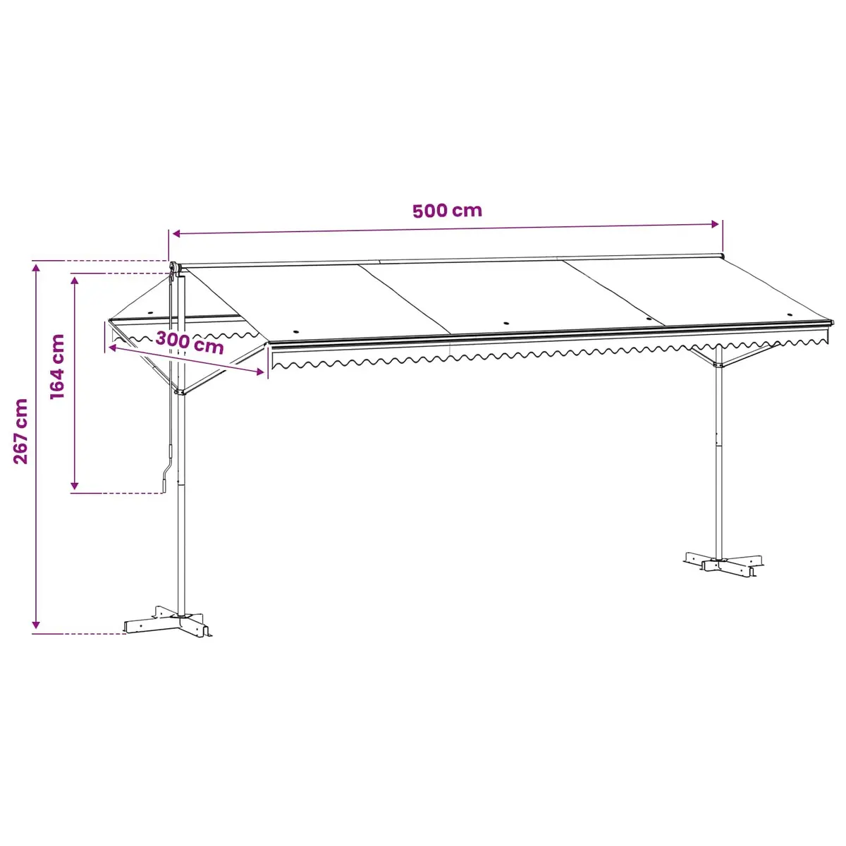 Free Standing Awning Cream 500x300 cm Water-Repellent Canopy with Powder-Coated Steel Frame and UV Protection