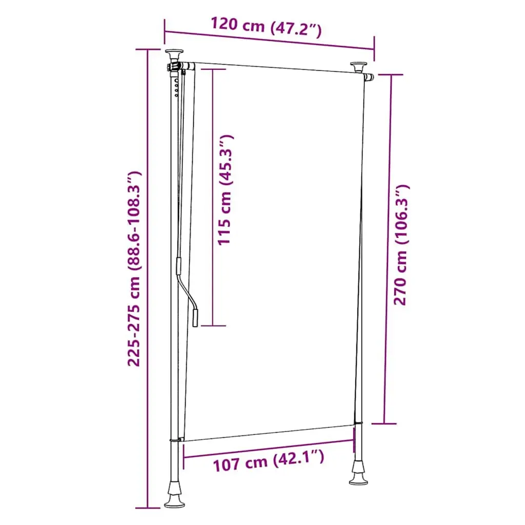 Outdoor Roller Blind Anthracite 120x270cm Hand Crank Privacy Shade
