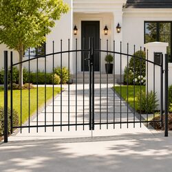 Double Gate Garden Fence Barrier Spike Top Black Heavy-Duty Steel 299.5x199.5cm