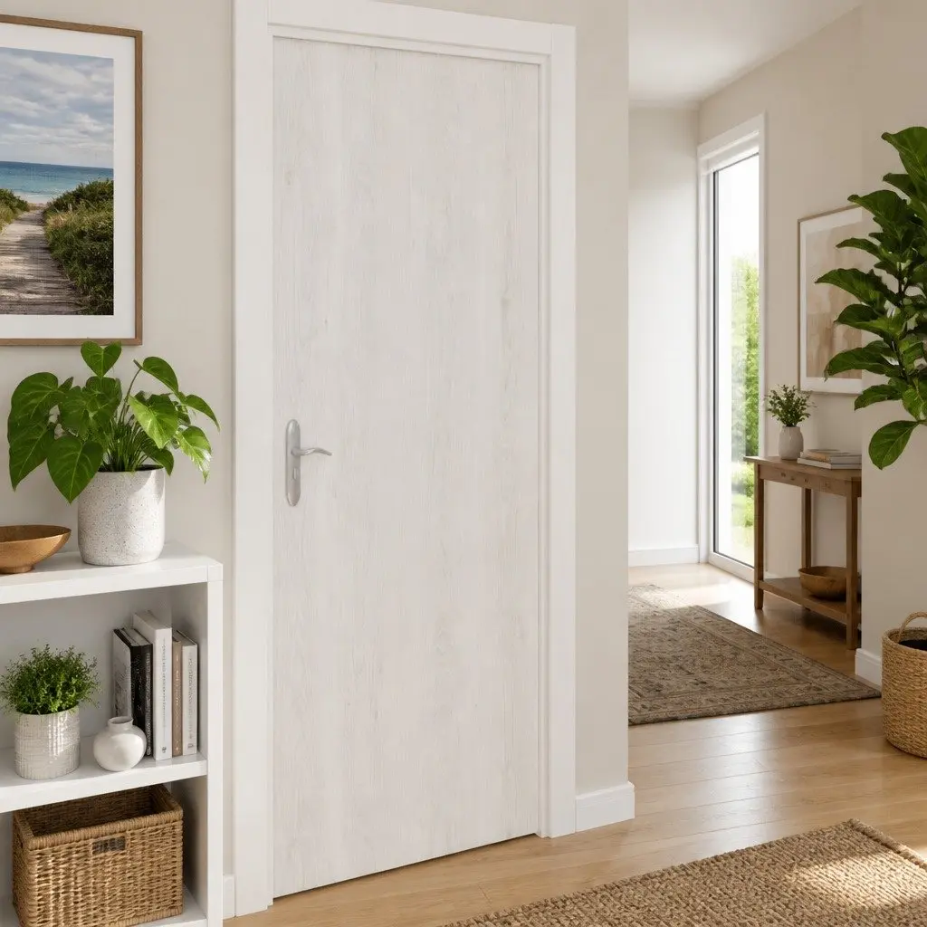 Self-Adhesive Door Film White 210x90cm Wood Grain PVC Decor