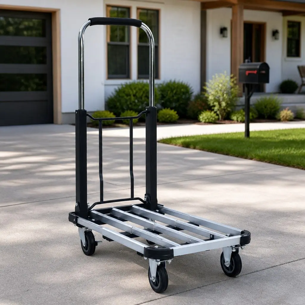 Foldable Transport Trolley Silver Adjustable Handle 150kg Capacity