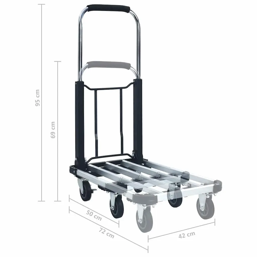 Foldable Transport Trolley Silver Adjustable Handle 150kg Capacity
