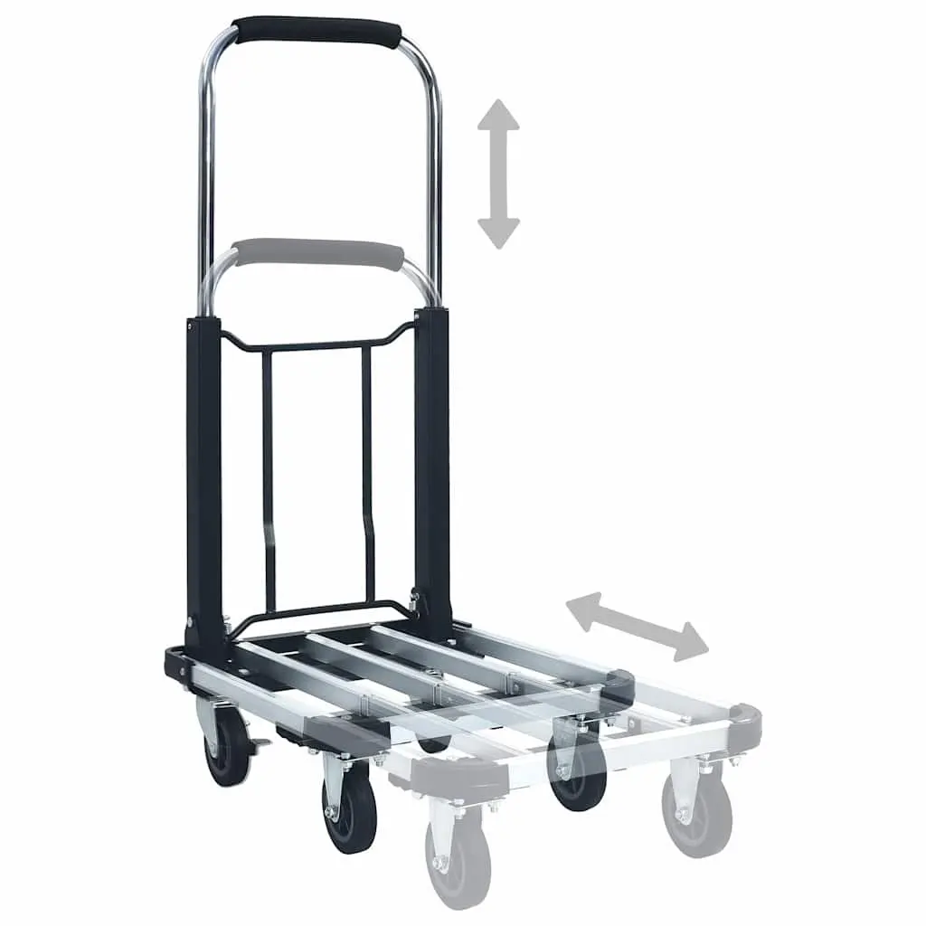 Foldable Transport Trolley Silver Adjustable Handle 150kg Capacity