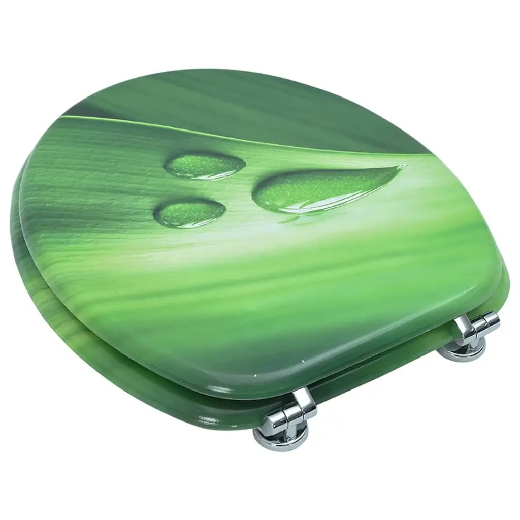 Toilet Seat with Lid Green Water Drop Design Adjustable Hinges Bathroom Fixture
