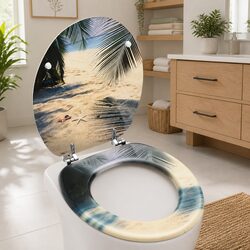 Toilet Seat with Lid MDF Beach Design Bathroom WC Seat Multicolour