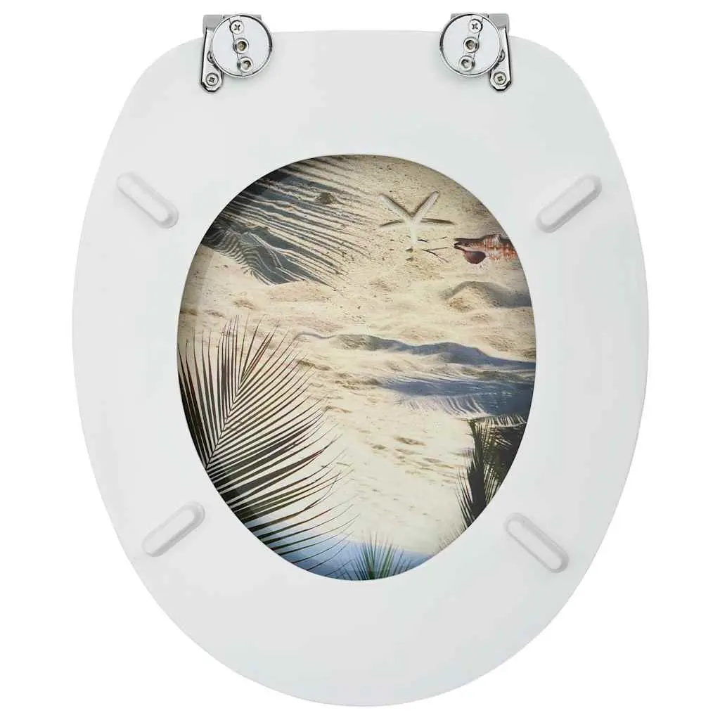 Toilet Seat with Lid MDF Beach Design Bathroom WC Seat Multicolour