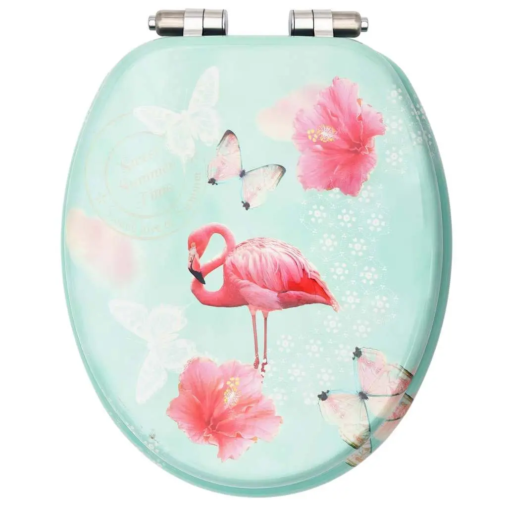 Toilet Seat with Soft Close Lid MDF Multicolour Flamingo Design Bathroom Fixture