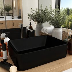 Rectangular Ceramic Wash Basin Matt Black Bathroom Vessel Sink 41x30x12cm