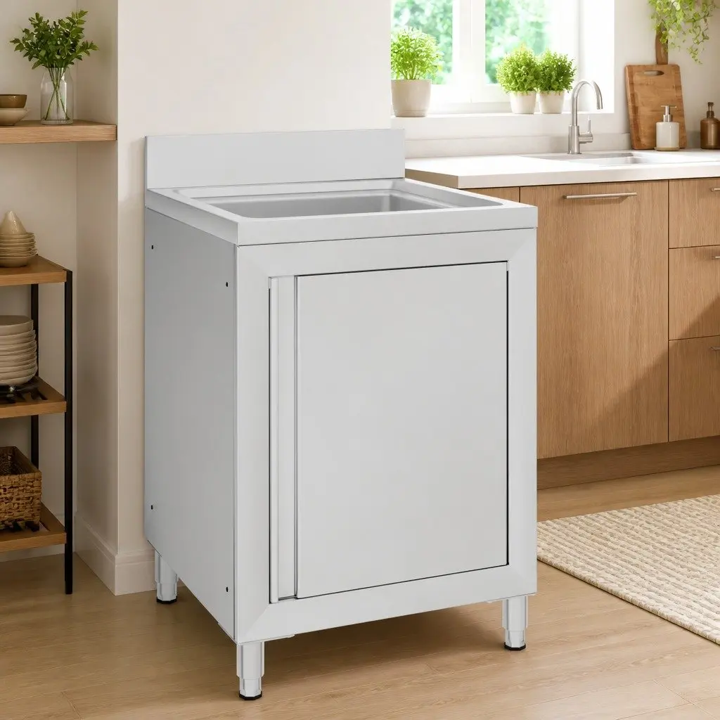 Commercial Kitchen Sink Cabinet Stainless Steel 60x60x96 cm Bottom Storage Adjustable Feet
