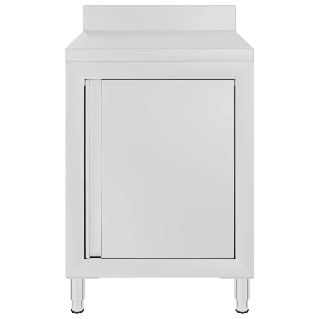Stainless Steel Work Table with Storage Cabinet 60x60x96cm Adjustable Feet Backsplash