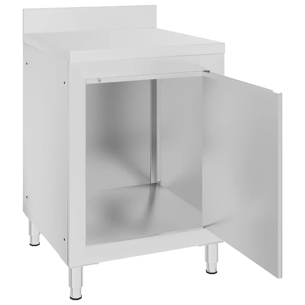Stainless Steel Work Table with Storage Cabinet 60x60x96cm Adjustable Feet Backsplash
