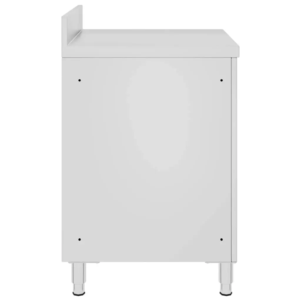 Stainless Steel Work Table with Storage Cabinet 60x60x96cm Adjustable Feet Backsplash