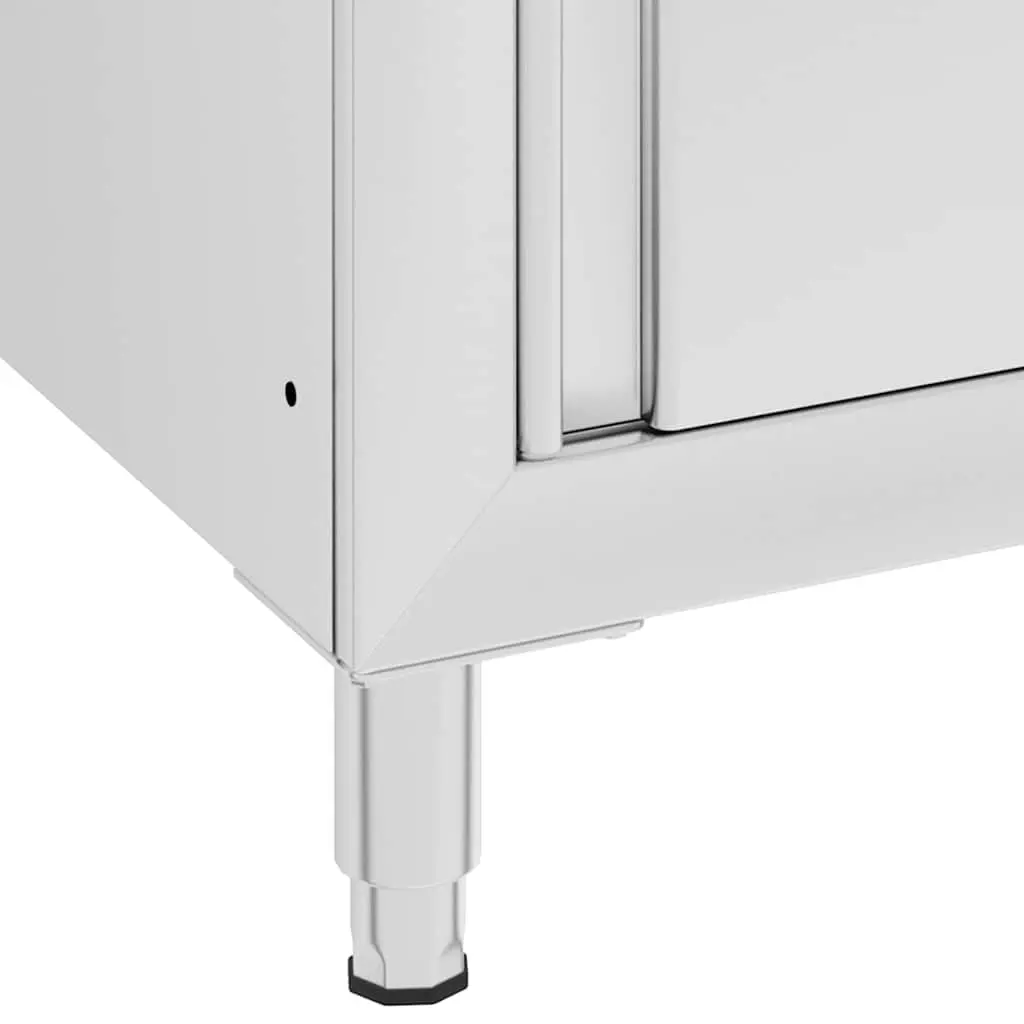Stainless Steel Work Table with Storage Cabinet 60x60x96cm Adjustable Feet Backsplash
