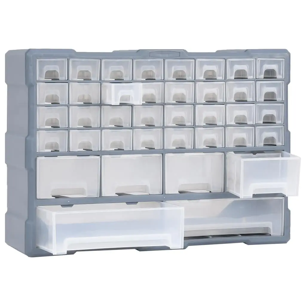 Multi-Drawer Organiser Grey 38 Drawers Impact-Resistant Plastic Storage Cabinet