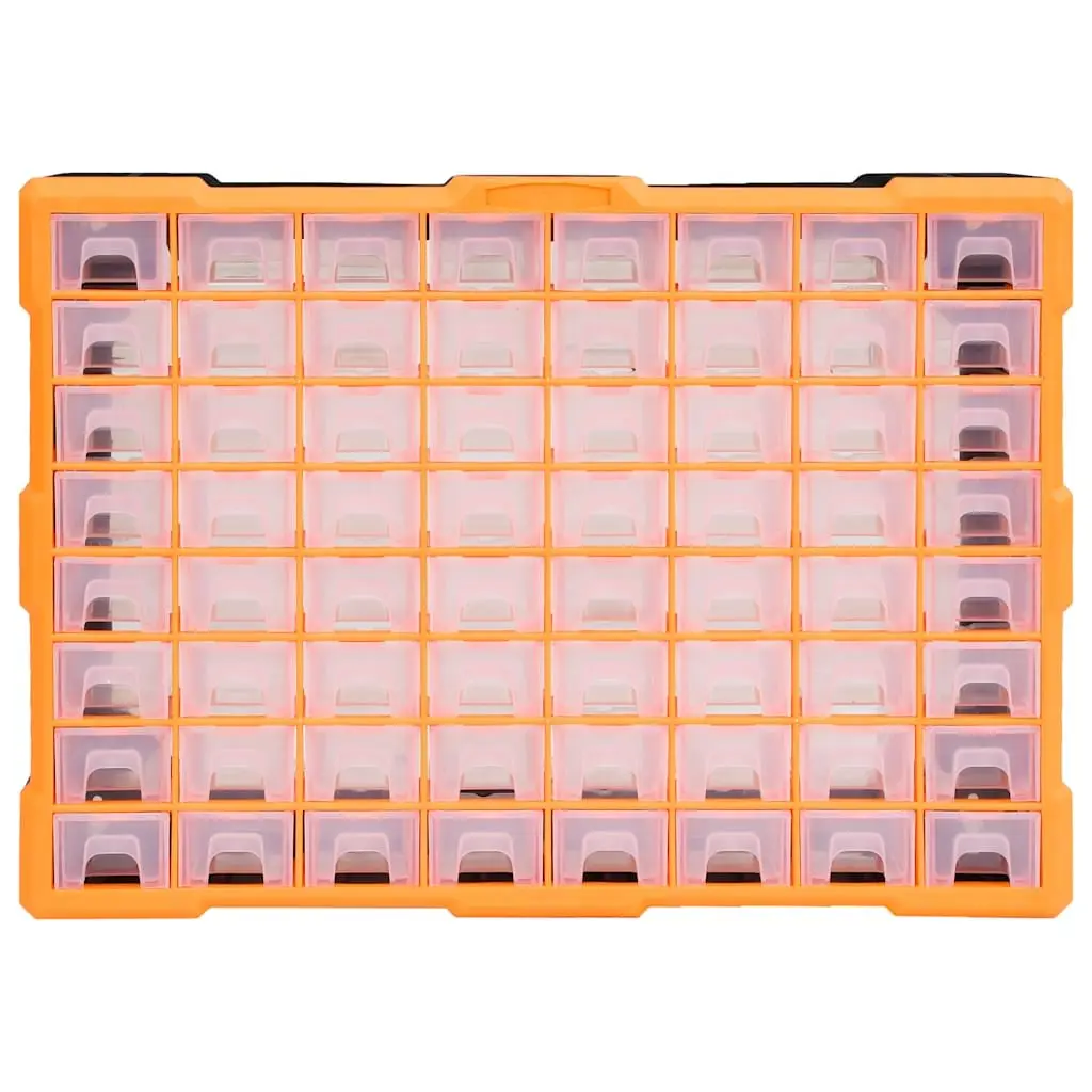 Multi-Drawer Organiser Orange 64 Drawers Impact-Resistant Plastic Tool Storage Box