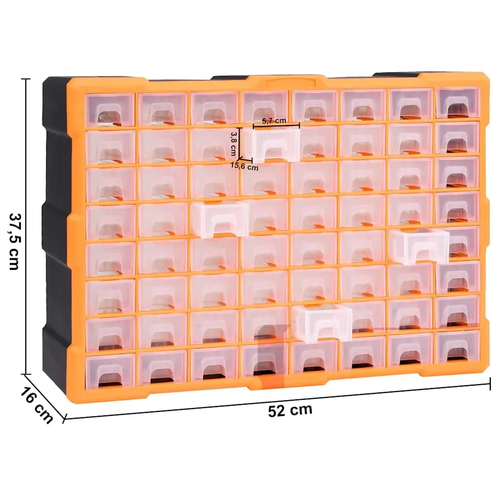 Multi-Drawer Organiser Orange 64 Drawers Impact-Resistant Plastic Tool Storage Box