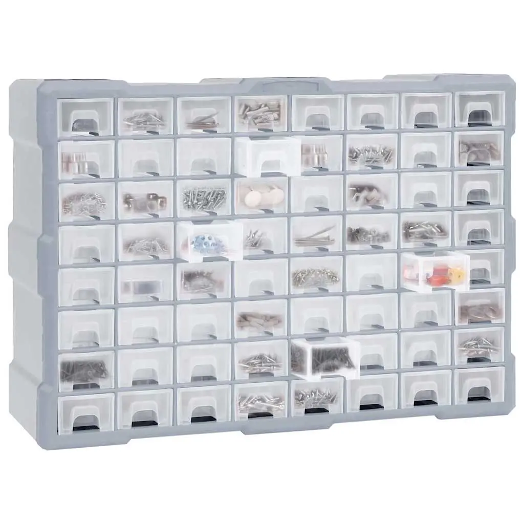 Tool Organiser Grey 52x16x37.5cm 64 Drawer Multi-Compartment Storage Box Cabinet