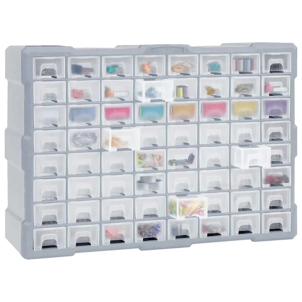 Tool Organiser Grey 52x16x37.5cm 64 Drawer Multi-Compartment Storage Box Cabinet