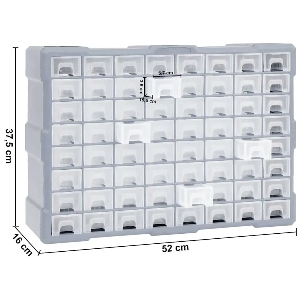 Tool Organiser Grey 52x16x37.5cm 64 Drawer Multi-Compartment Storage Box Cabinet