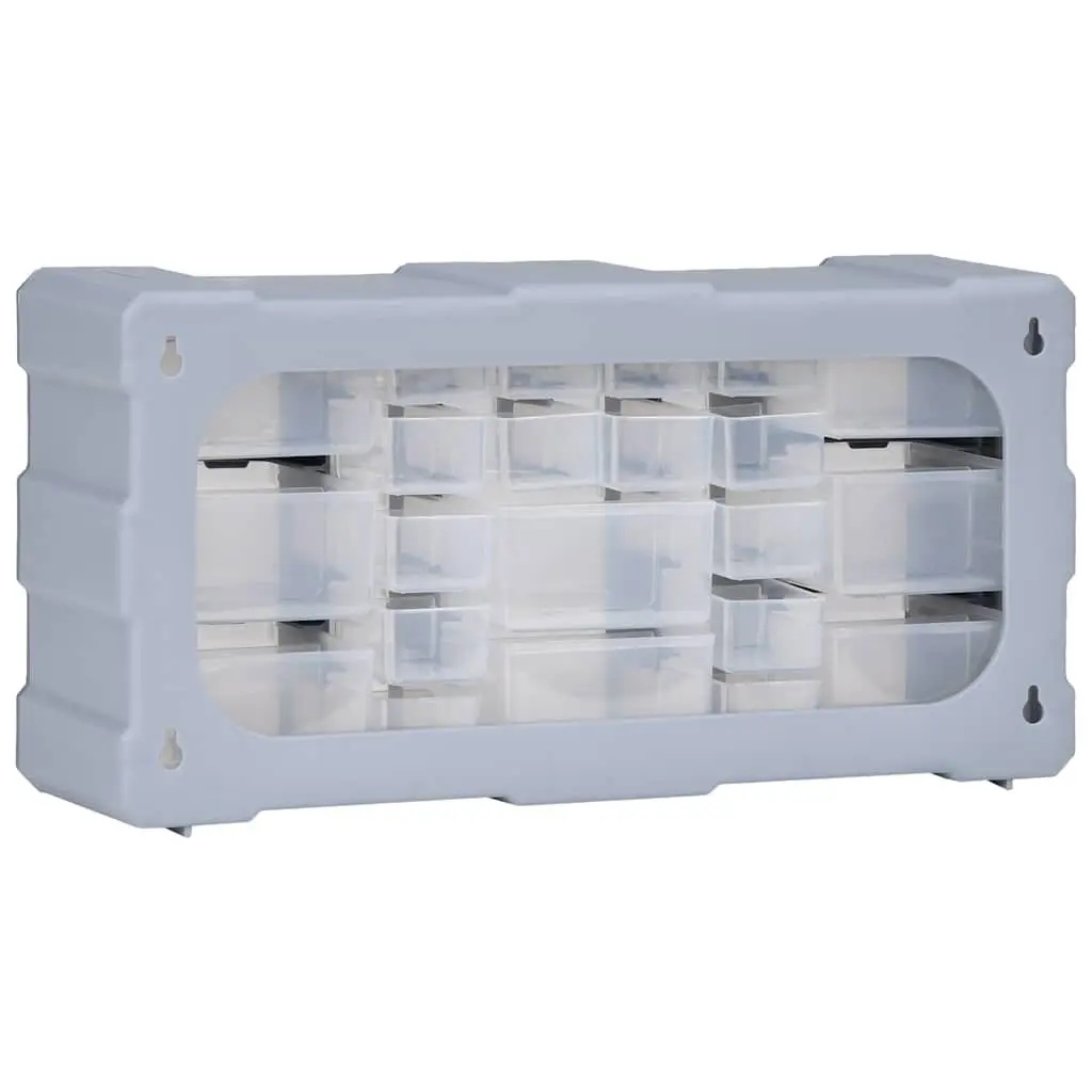 Multi-Drawer Tool Organiser Grey 22 Drawers Impact-Resistant Plastic Storage Box