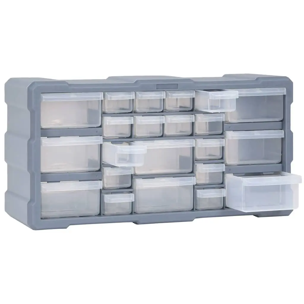 Multi-Drawer Tool Organiser Grey 22 Drawers Impact-Resistant Plastic Storage Box