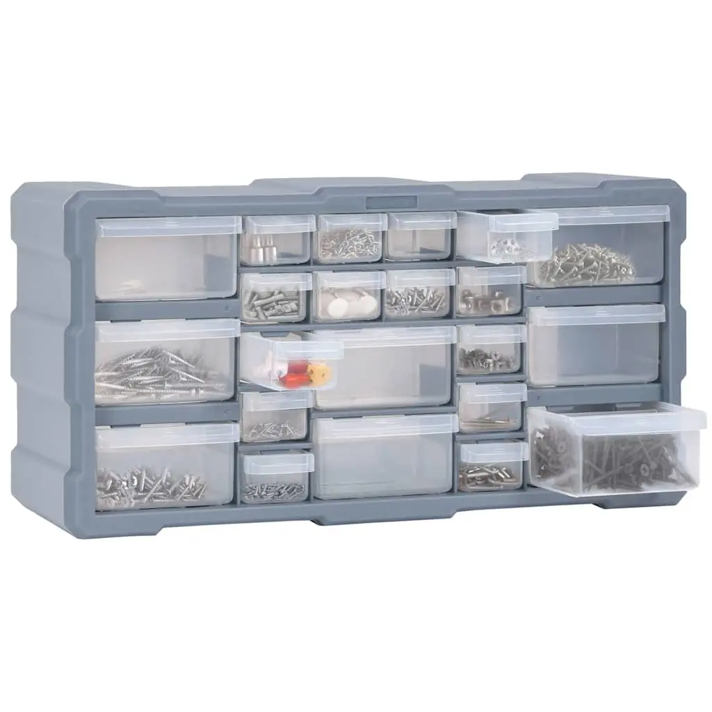 Multi-Drawer Tool Organiser Grey 22 Drawers Impact-Resistant Plastic Storage Box