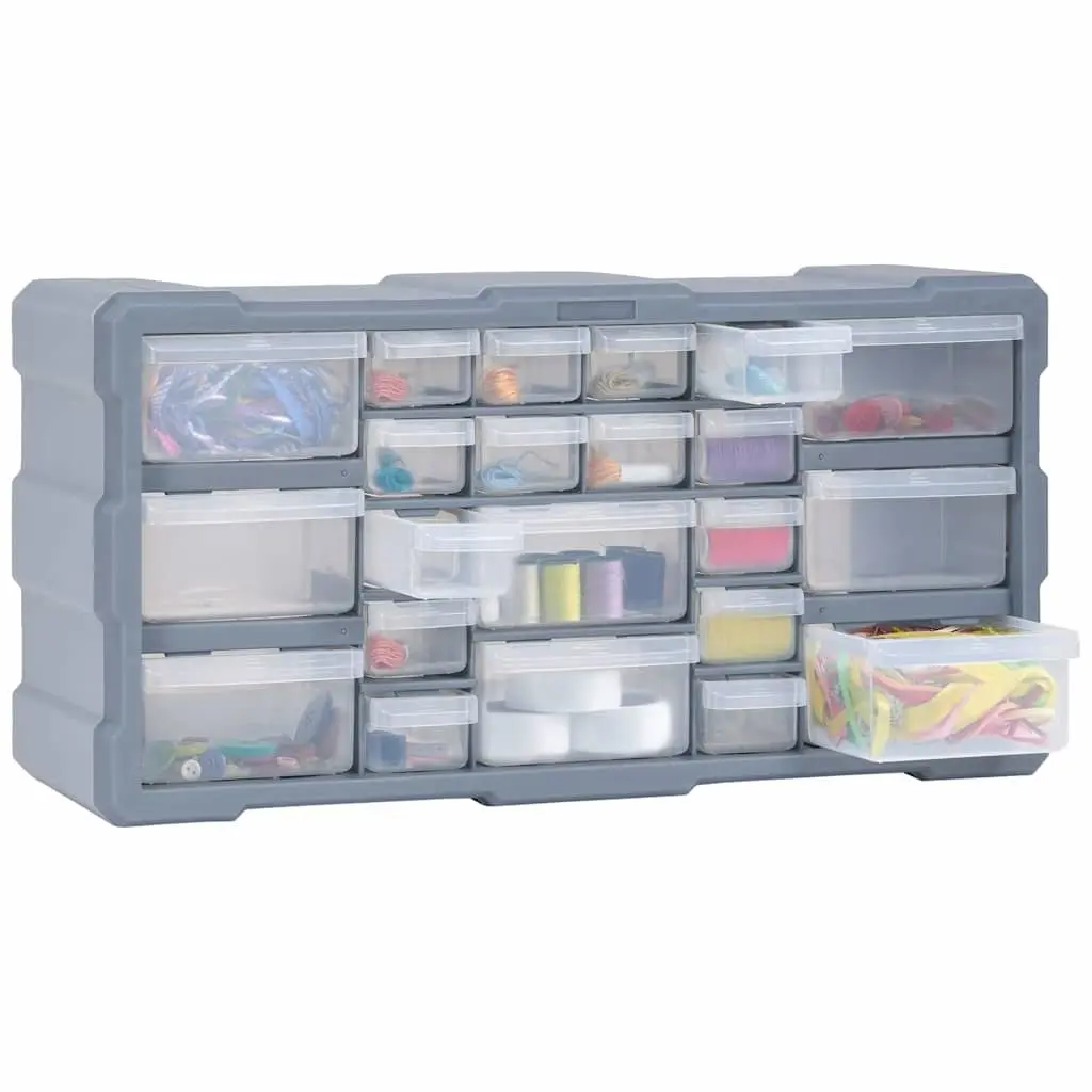 Multi-Drawer Tool Organiser Grey 22 Drawers Impact-Resistant Plastic Storage Box