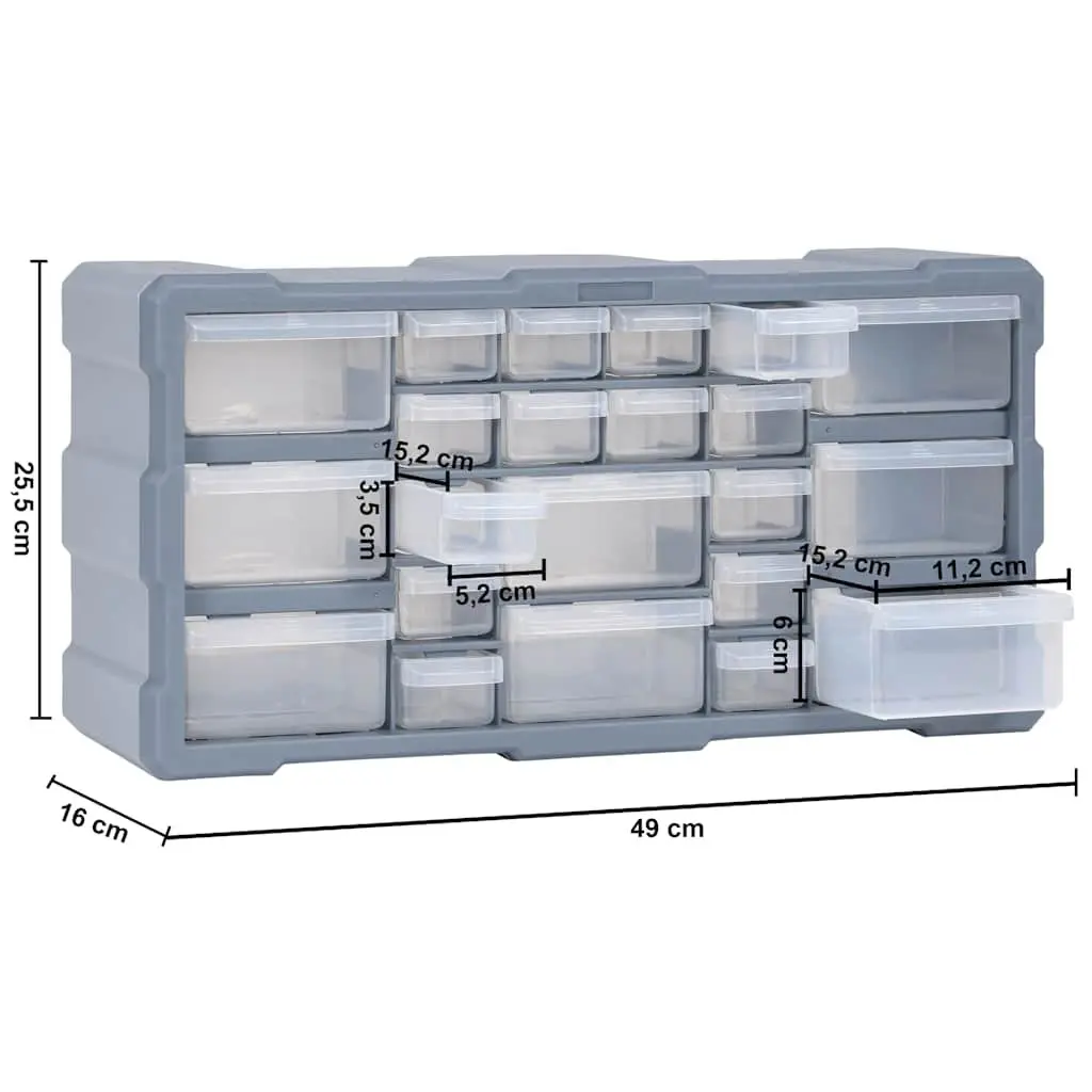 Multi-Drawer Tool Organiser Grey 22 Drawers Impact-Resistant Plastic Storage Box