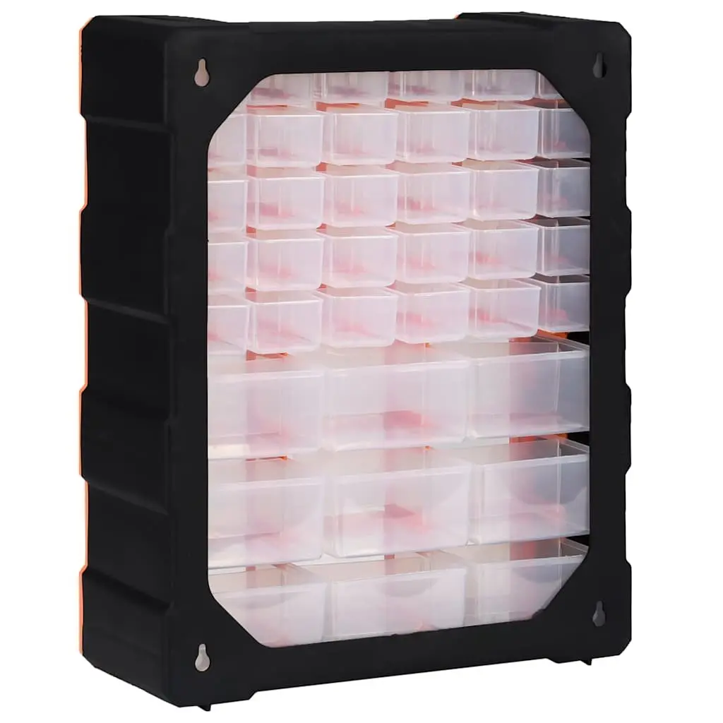 Multi-Drawer Organiser Orange 39 Drawers Impact-Resistant Plastic Storage Box for Tools Hardware and Craft Supplies