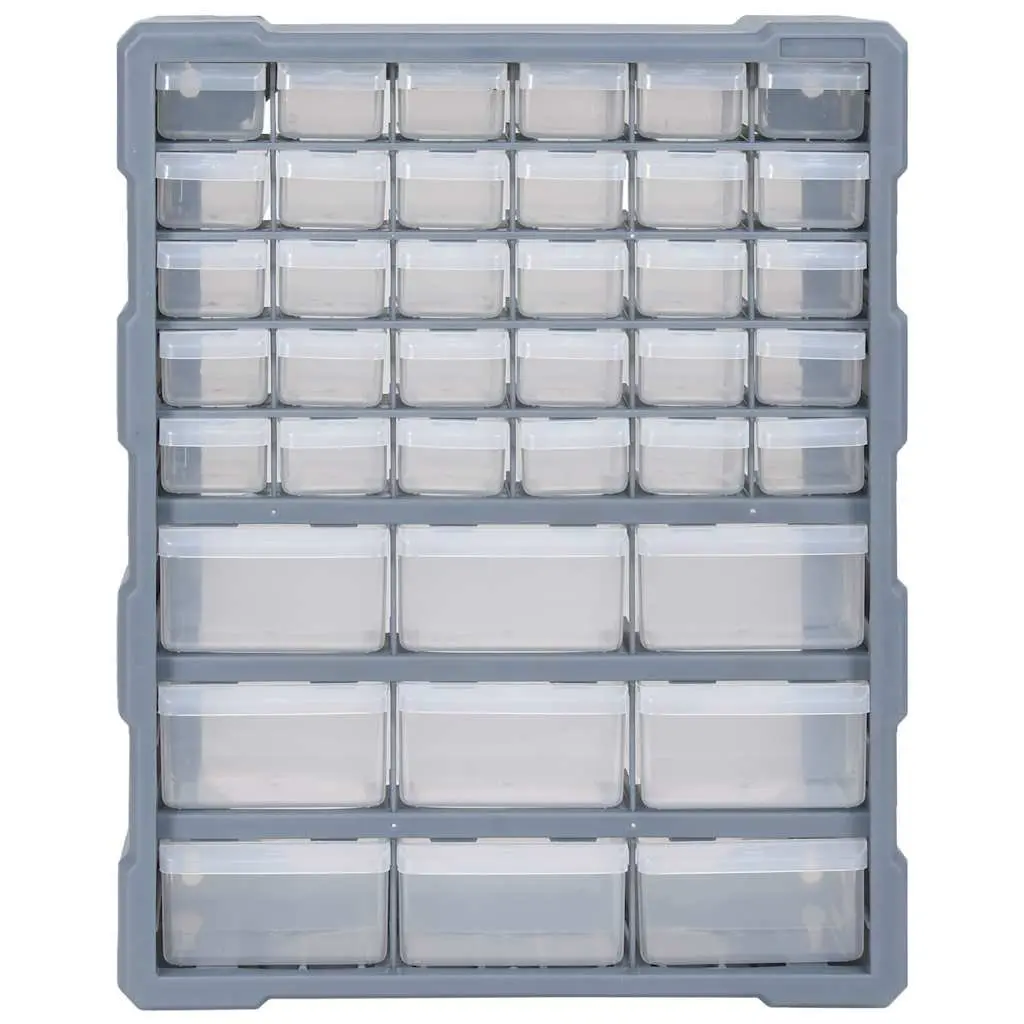 Multi-Drawer Organiser Tool Box Grey 39 Drawers Impact-Resistant Plastic Storage Cabinet