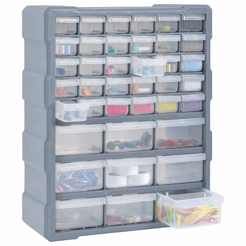 Multi-Drawer Organiser Tool Box Grey 39 Drawers Impact-Resistant Plastic Storage Cabinet
