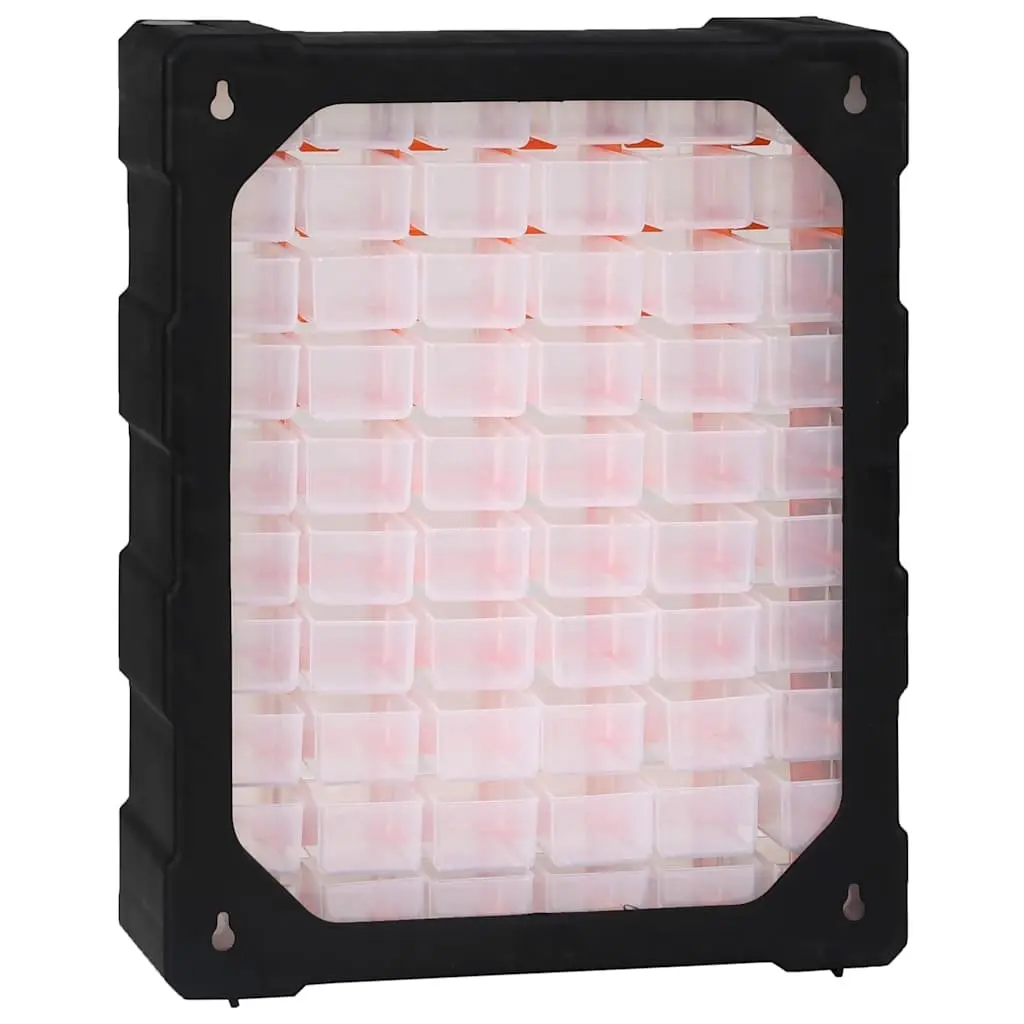 Multi-Drawer Organiser Orange 60 Drawers Impact-Resistant Plastic Wall Mount Tool Storage Box