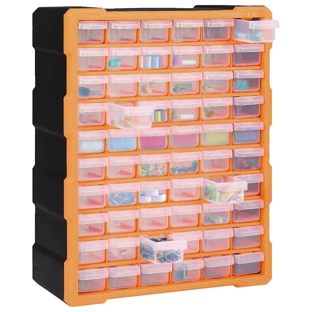 Multi-Drawer Organiser Orange 60 Drawers Impact-Resistant Plastic Wall Mount Tool Storage Box