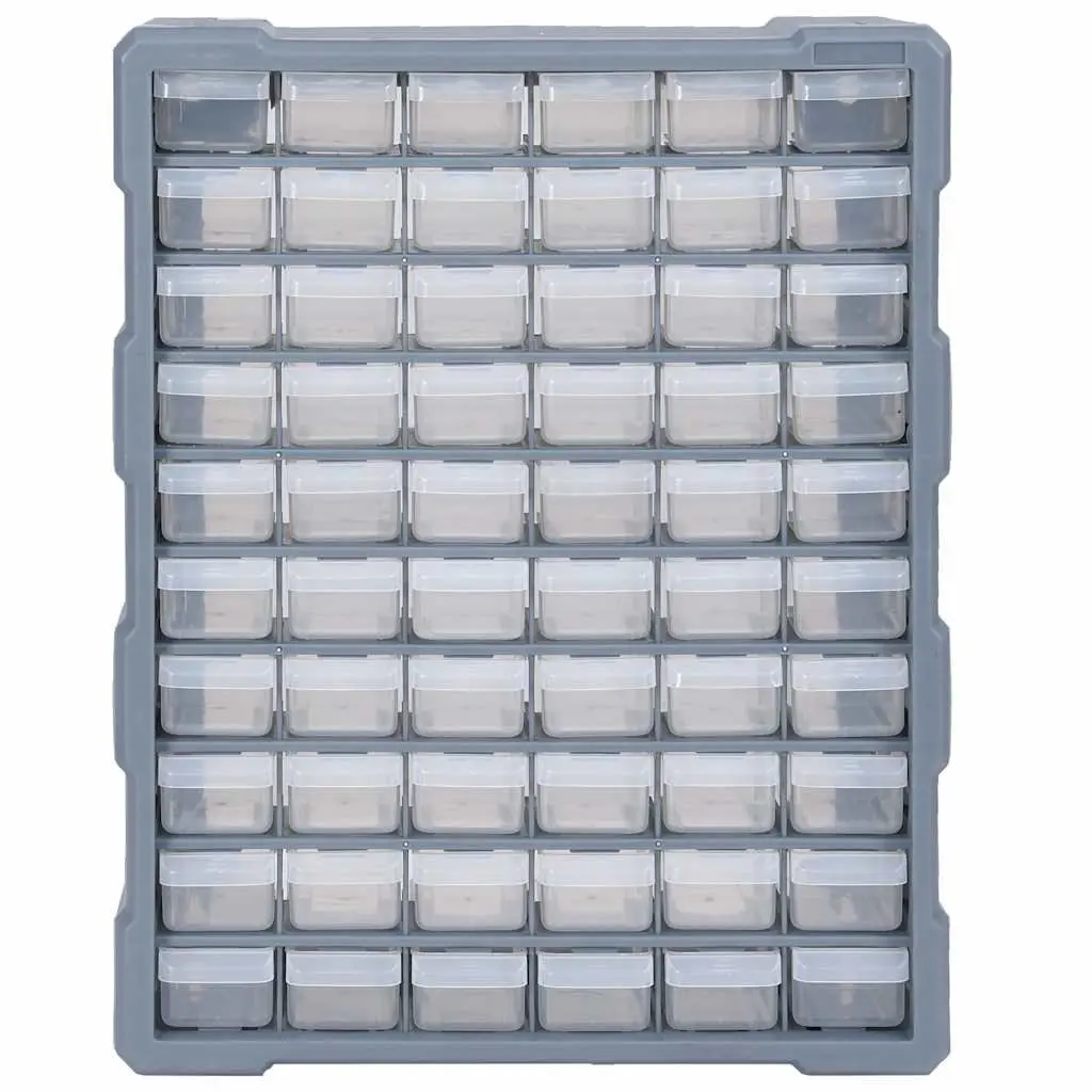 60 Drawer Tool Organiser Storage Box Grey Polypropylene Wall-Mounted or Freestanding
