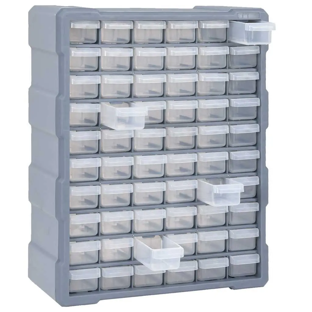 60 Drawer Tool Organiser Storage Box Grey Polypropylene Wall-Mounted or Freestanding