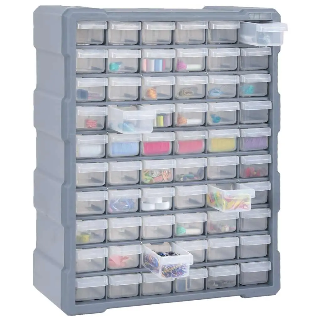 60 Drawer Tool Organiser Storage Box Grey Polypropylene Wall-Mounted or Freestanding