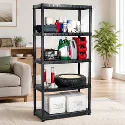 Compact 5-Tier Black Plastic Shelf for Smart Organization