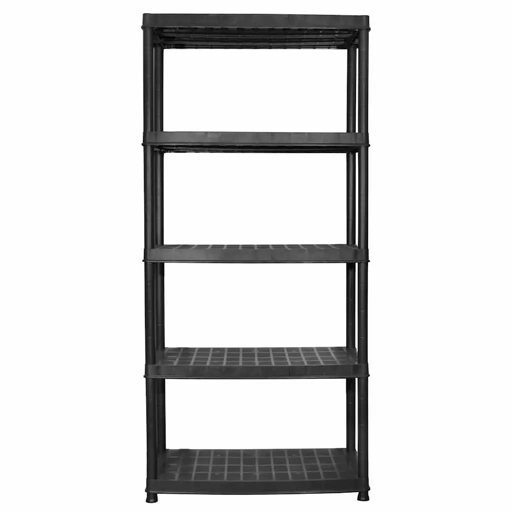 5-Tier Storage Shelf Black Plastic Bookshelf Display Stand Organizer Rack