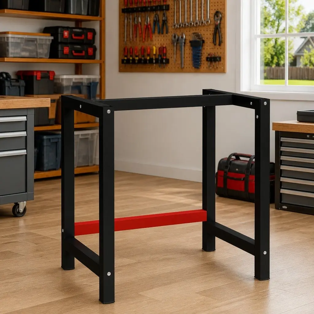 Metal Work Bench Frame Black 80x57x79cm Heavy Duty Reinforced Bar
