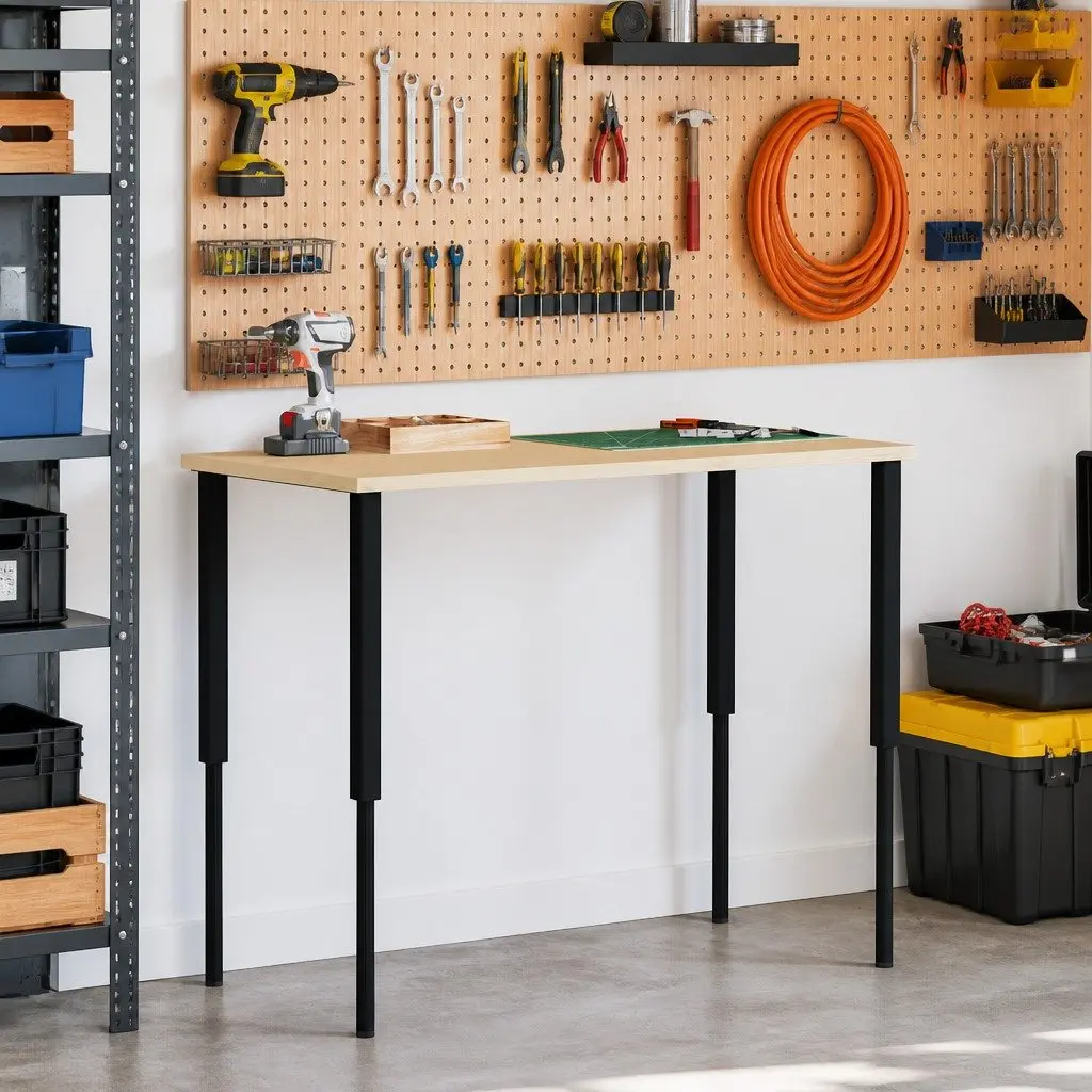 Adjustable Work Bench Frames Black 55x(69-95.5) cm Metal Sturdy Foundation for Workshop Garage