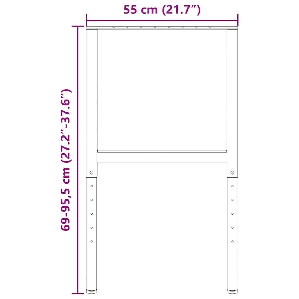 Adjustable Work Bench Frames Black 55x(69-95.5) cm Metal Sturdy Foundation for Workshop Garage