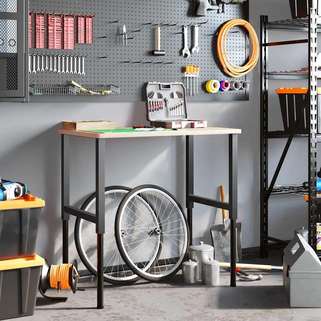 Adjustable Work Bench Frames Black 55x(69-95.5) cm Metal Sturdy Foundation for Workshop Garage