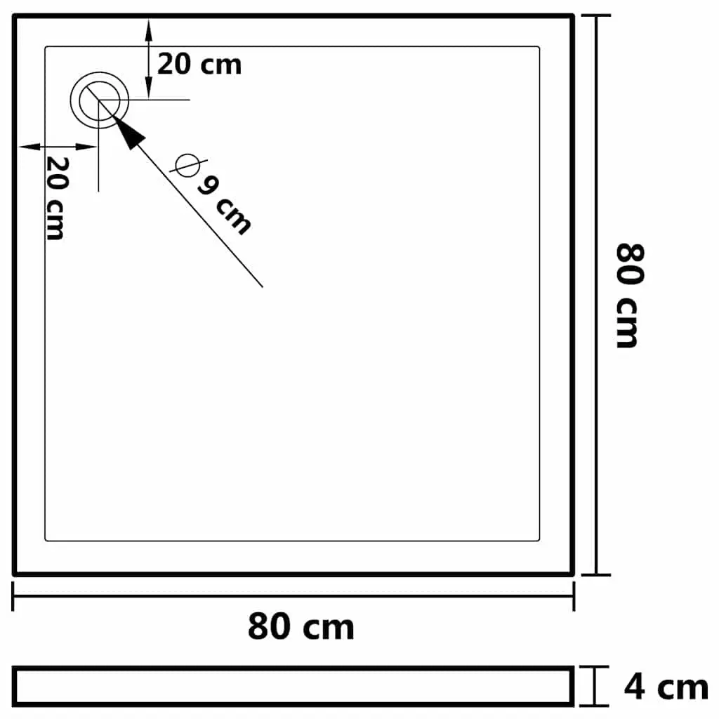 White Shower Base Tray 80x80 cm Square Low Threshold Modern Bathroom Fixture