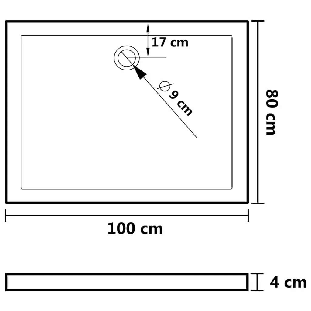 Rectangular Shower Base Tray Black 80x100cm Low Threshold Bathroom Fixture