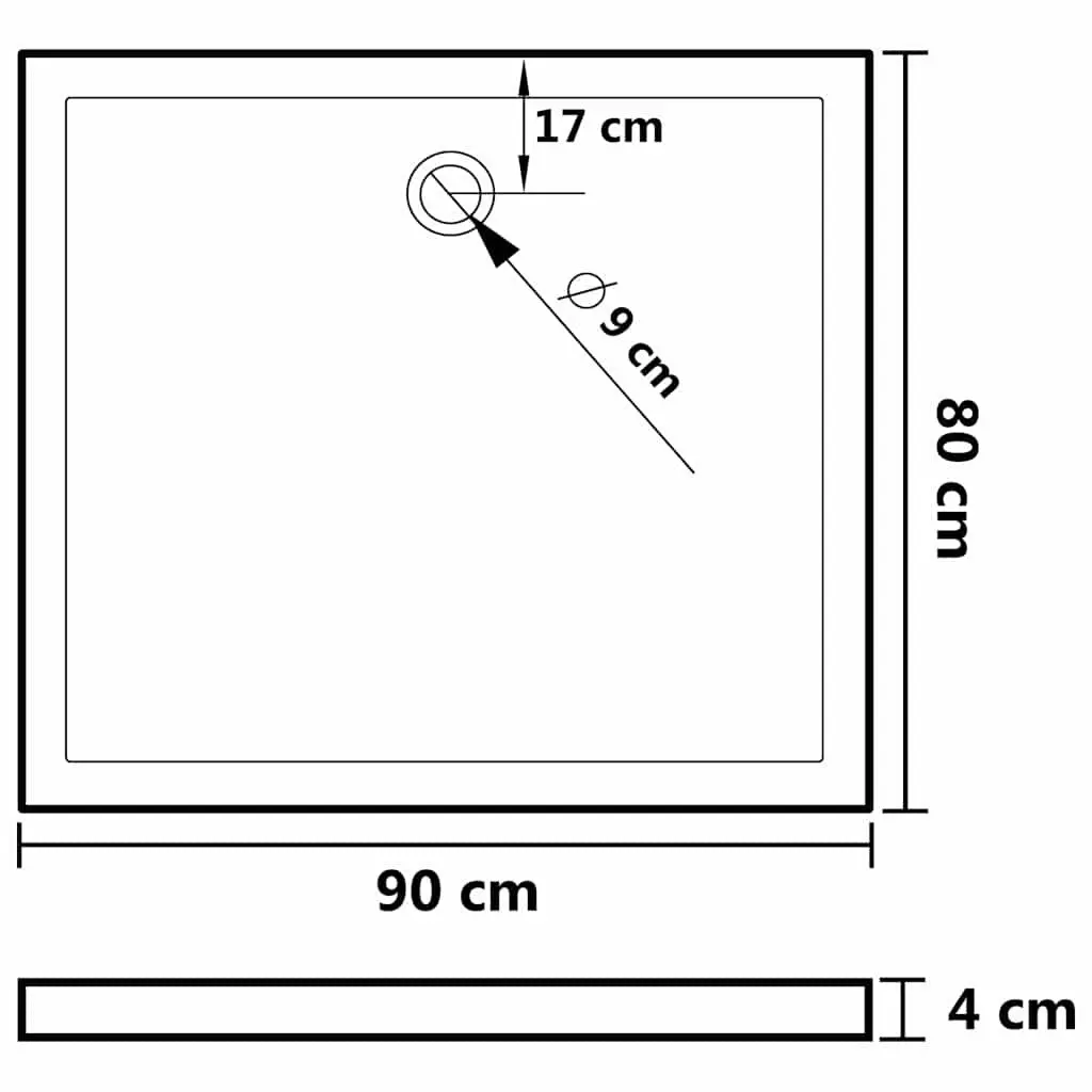 Rectangular Shower Base Tray Black 80x90 cm Low Threshold Modern Bathroom