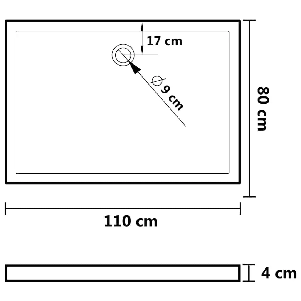 Rectangular Shower Base Tray Black 80x110 cm Low Threshold Modern Bathroom