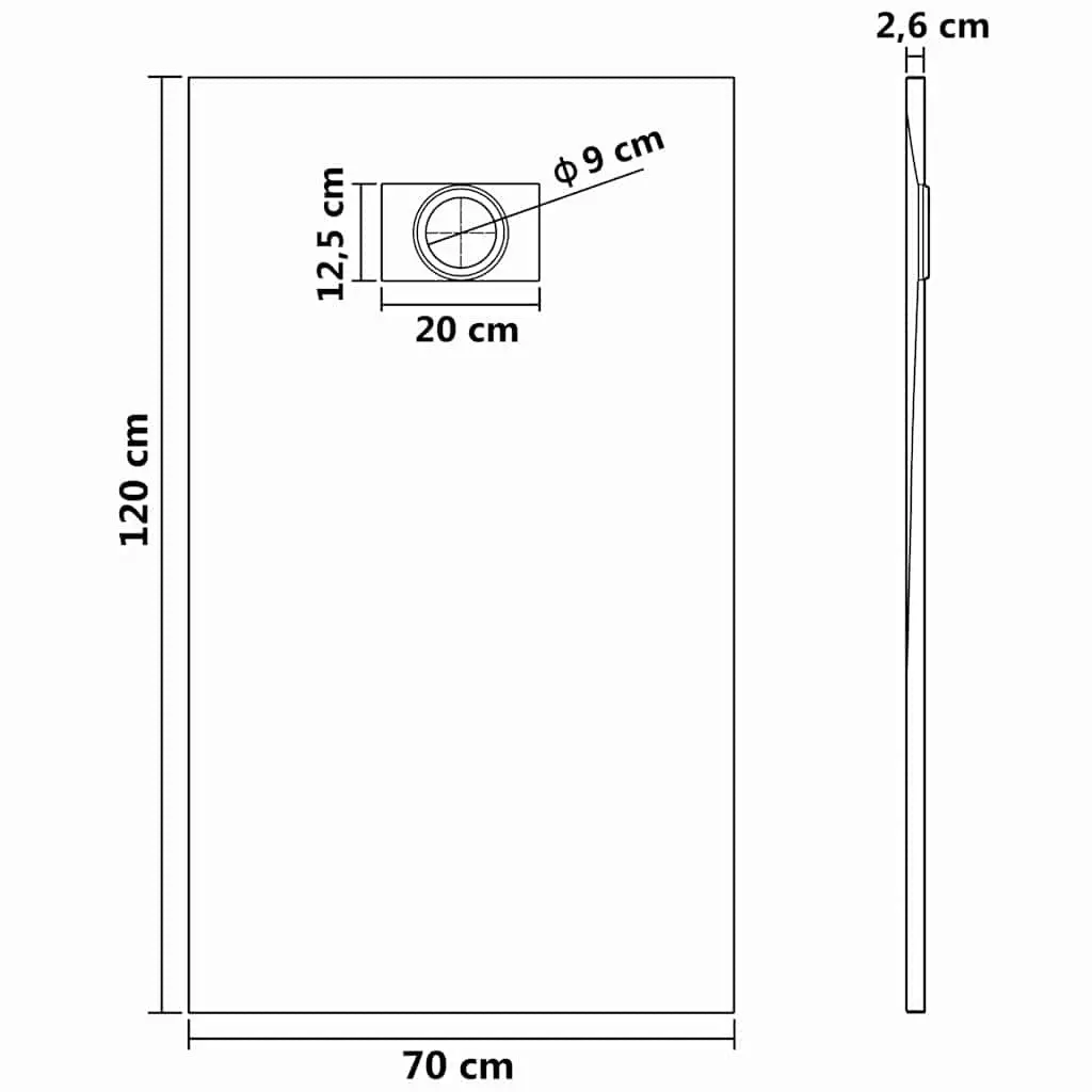 Shower Base Tray Grey 120x70 cm Low Profile Skid Resistant