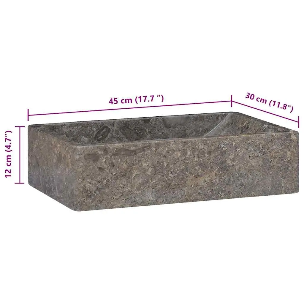 Bathroom Sink Grey 45x30x12cm High Gloss Marble Handmade Contemporary Fixture