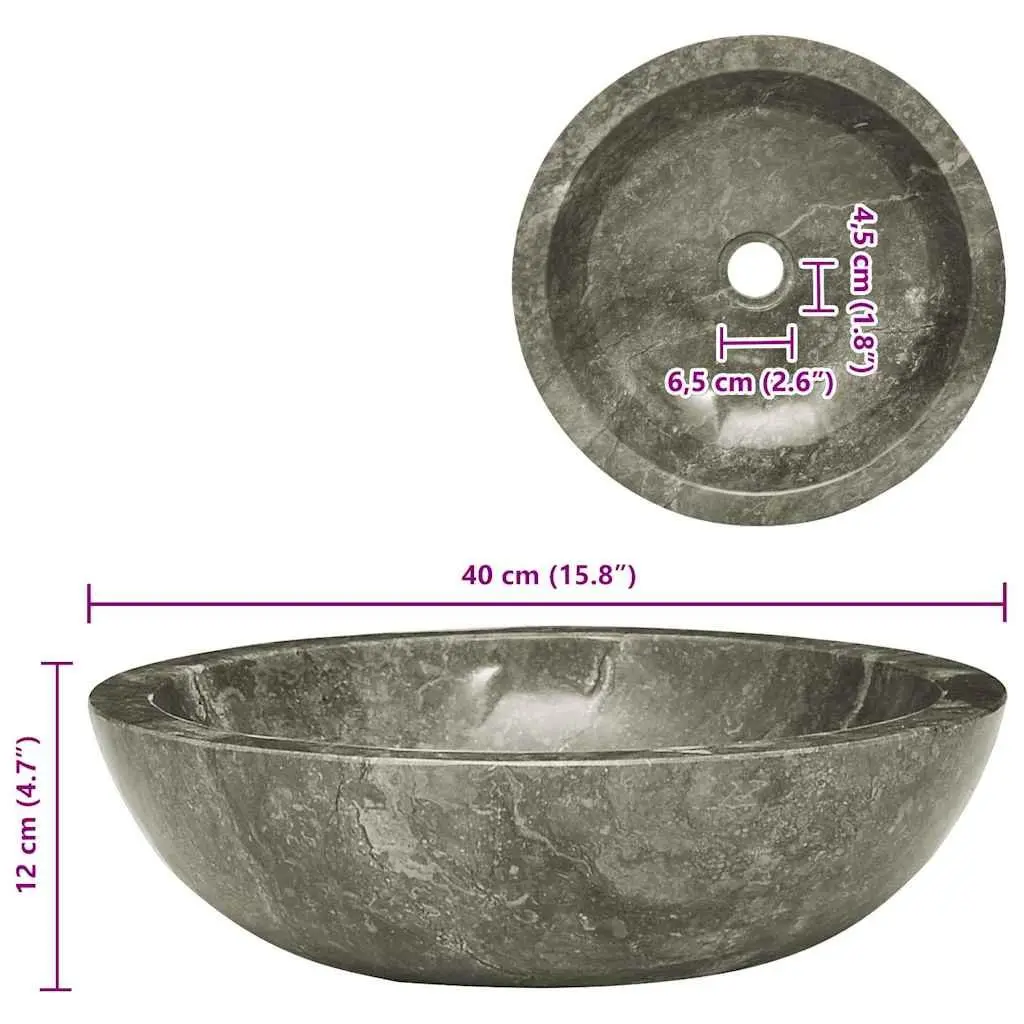 Bathroom Sink Grey Round 40cm Diameter Handmade Natural Stone