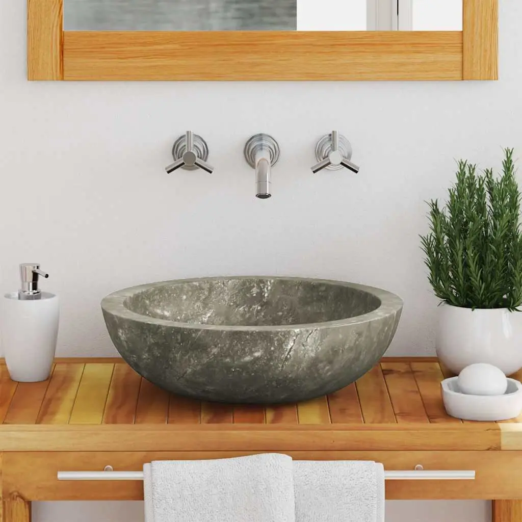 Bathroom Sink Grey Round 40cm Diameter Handmade Natural Stone